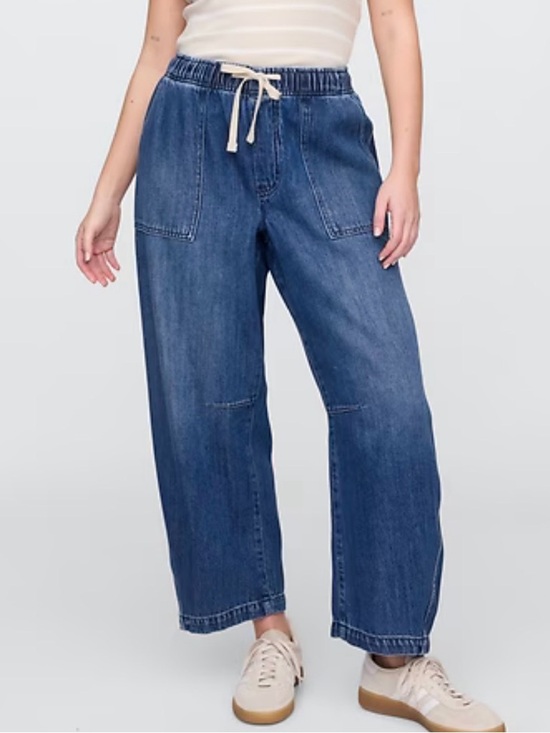 GAP Denim - GAP High Rise Pull-On Barrel Jeans Medium Wash Relaxed Denim Size Large